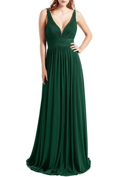 MACloth Women Sleeveless V Neck Formal Evening Gown Prom Dresses Beach