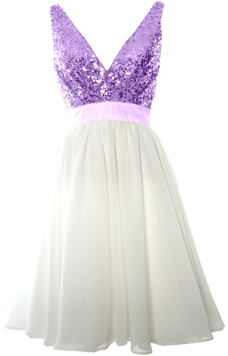 MACloth Short Bridesmaid Dresses Plunge V Neck Sequin Cocktail Party Formal Gown