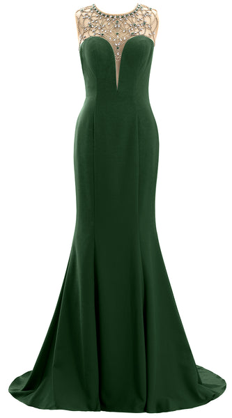 MACloth Women Mermaid Beaded Crepe Evening Gown 2020 Long Prom Party Dresses