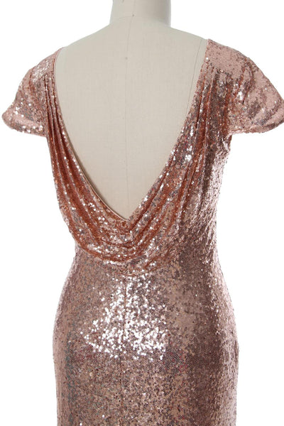 MACloth Elegant Cap Sleeves Short Bridesmaid Dress Sequin Wedding Formal Gown