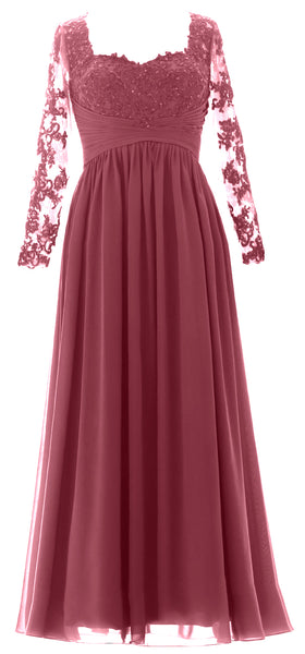 MACloth Women Mother of the Bride Dresses Lace Formal Evening Gown with Sleeves
