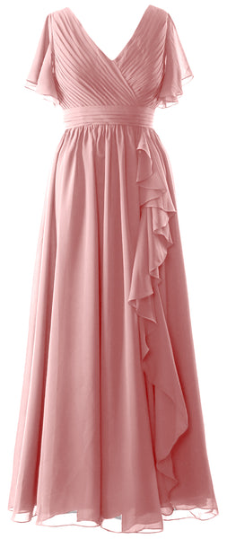 MACloth Mother of the Bride Dresses with Sleeves V Neck Long Wedding Formal Gown