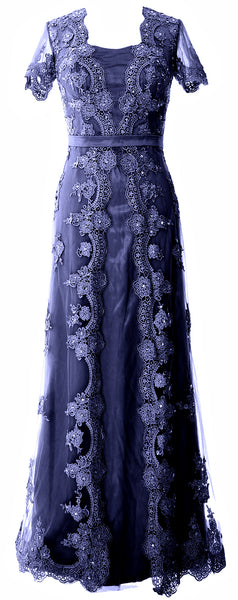 MACloth Women Mother of the Bride Dresses Short Sleeves Lace Formal Evening Gown