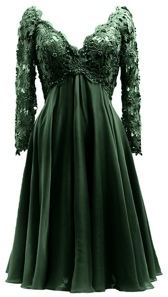 MACloth Women Long Sleeves Short Mother  Bride Dresses V Neck Cocktail Party