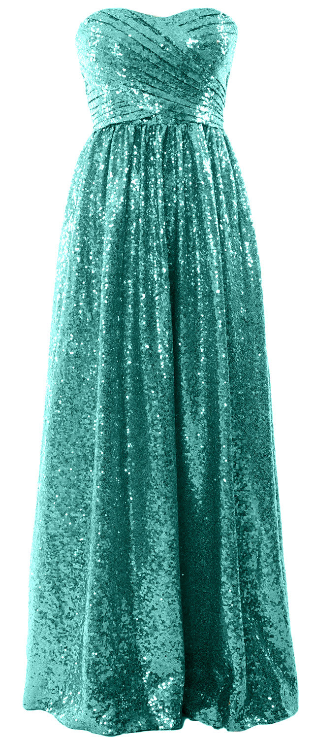 MACloth Women Sequin Bridesmaid Dresses Sweetheart Long Wedding Evening Gown Turquoise / Above Knee / Custom Size MACloth Women Sequin Bridesmaid Dresses Sweetheart Long Wedding Evening Gown Turquoise / Above Knee / Custom Size