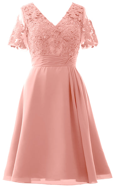 MACloth Women Knee Length Mother of Bride Dresses Short Sleeves Wedding