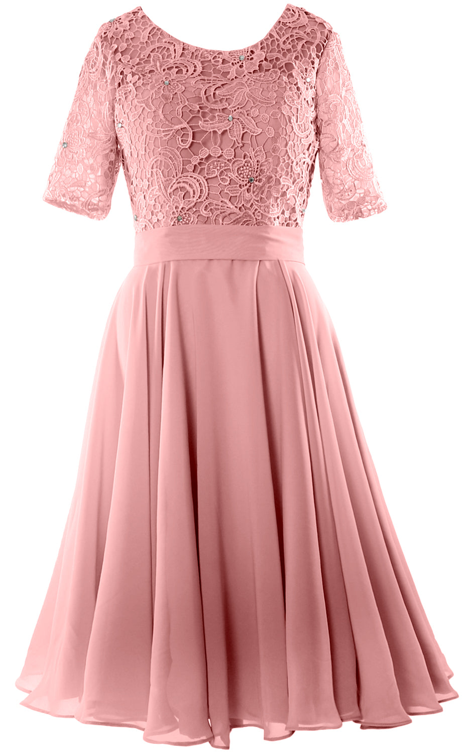 MACloth Women Short Mother Bride Dresses Half Sleeve Wedding Guest Dinner Lace Dusty Rose / Above Knee / Custom Size MACloth Women Short Mother Bride Dresses Half Sleeve Wedding Guest Dinner Lace Dusty Rose / Above Knee / Custom Size