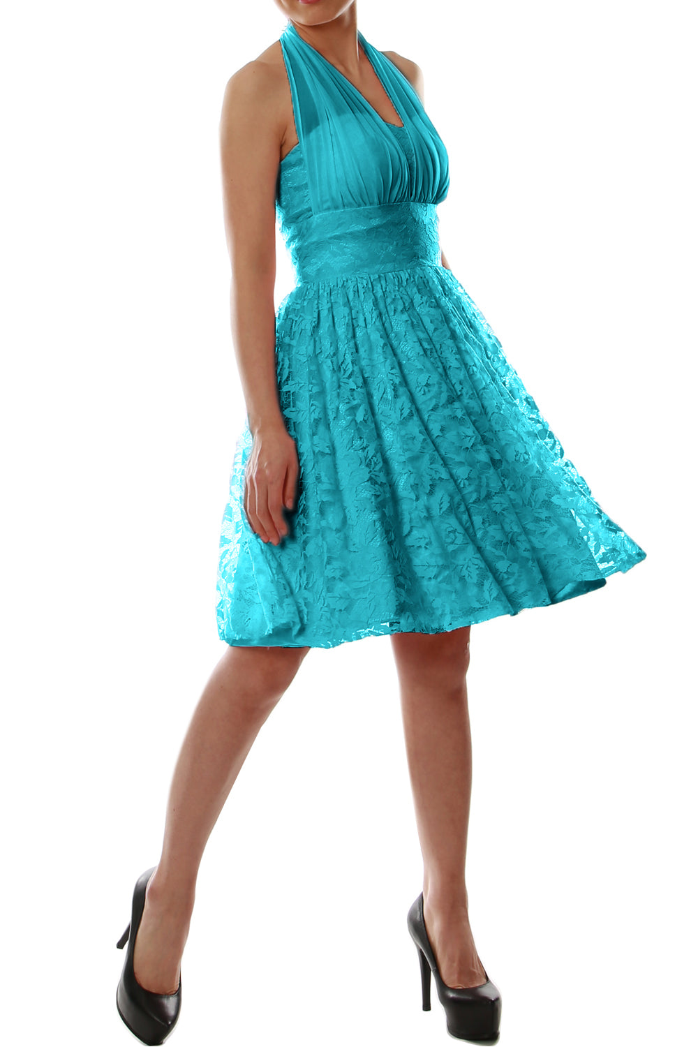 MACloth Damen Neckholder-Kleid, kurz, Spitze, kleines schwarzes Kleid, für Hochzeit, Party, Brautjungfer