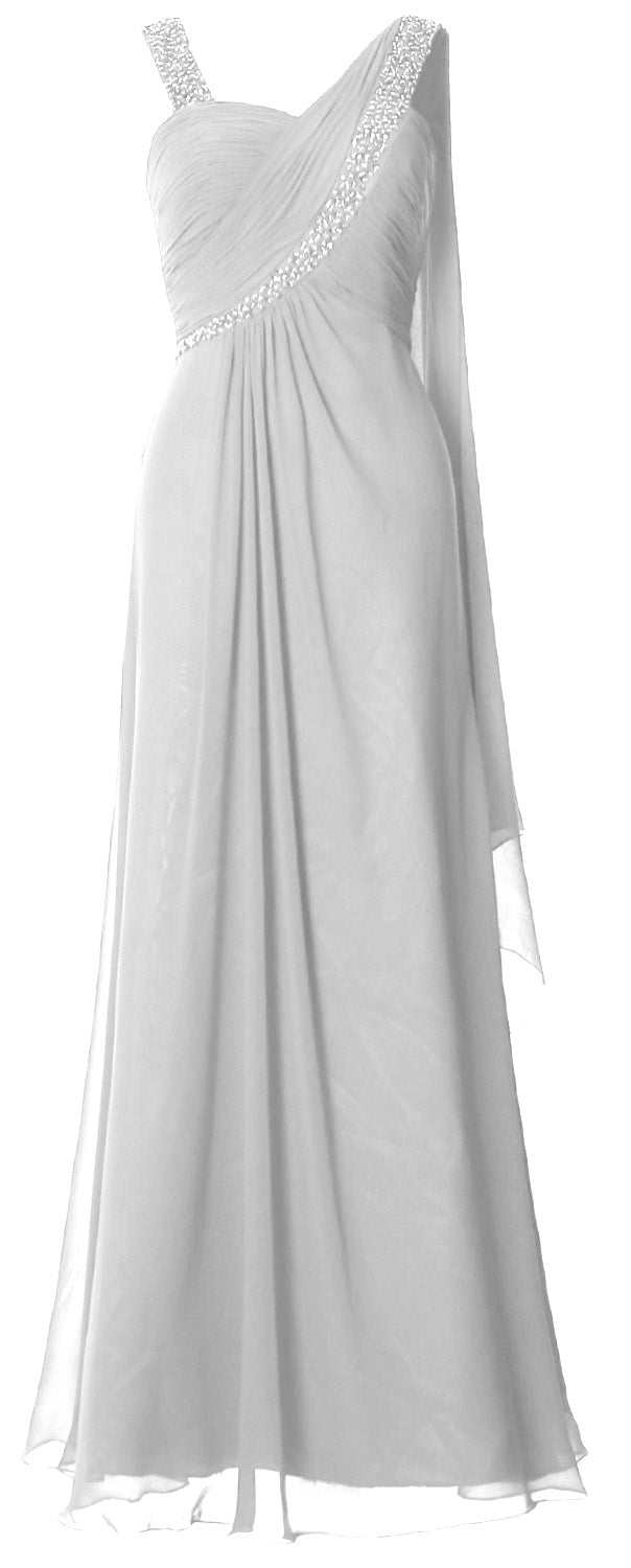 MACloth Women Beading Long Pleated Prom Dresses Evening Party Formal Gown