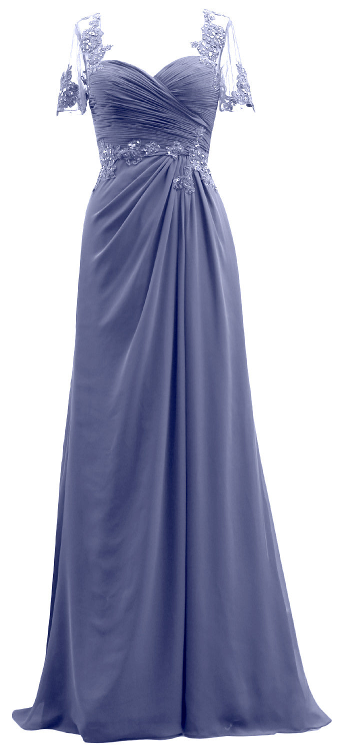MACloth Damen Kurze Ärmel Spitze Formelles Abendkleid Maxikleid für die Brautmutter