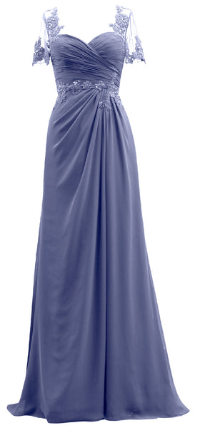 MACloth Women Short Sleeves Lace Formal Evening Gown Maxi Mother of Bride Dress