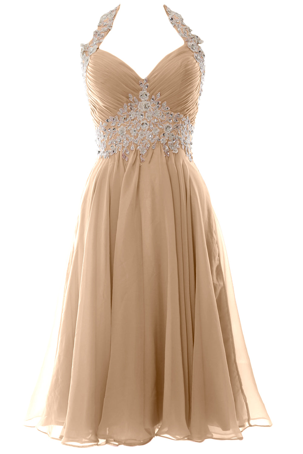 MACloth Damen Neckholder Kurz Spitze Perlenbesetztes Kleid für Hochzeitsgäste Homecoming