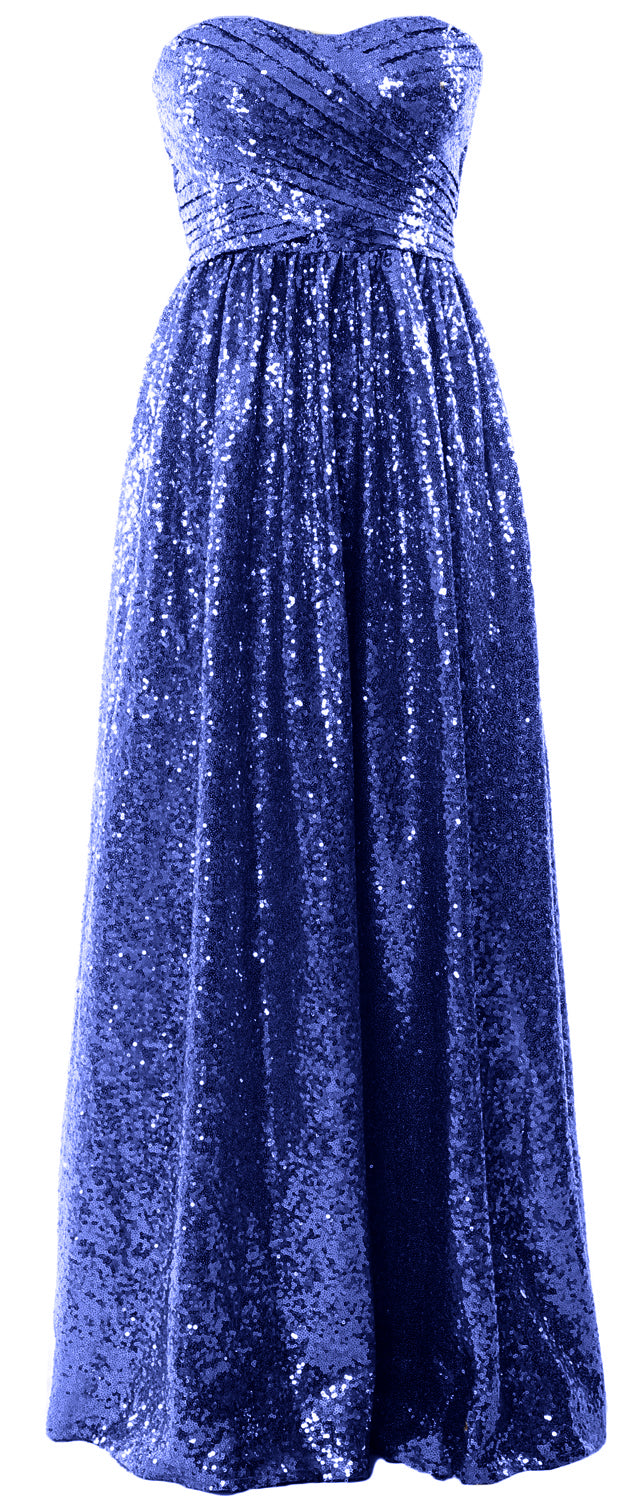 MACloth Women Sequin Bridesmaid Dresses Sweetheart Long Wedding Evening Gown Royal Blue / Floor Length / US16