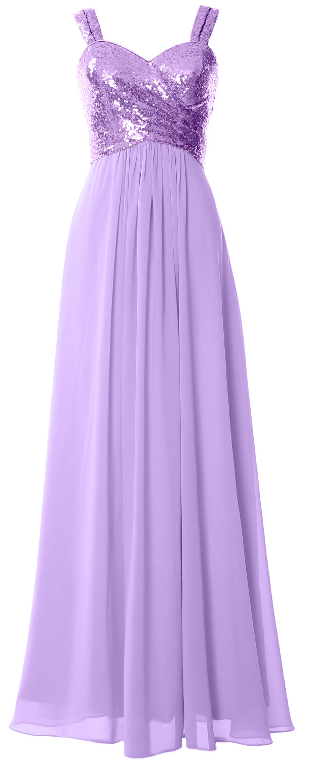 MACloth Women Sequin Chiffon Long Bridesmaid Dress Cowl Back