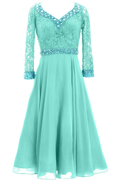 MACloth Women 3/4 Sleeve Lace Wedding Tea Length Mother of Bride Dresses Midi