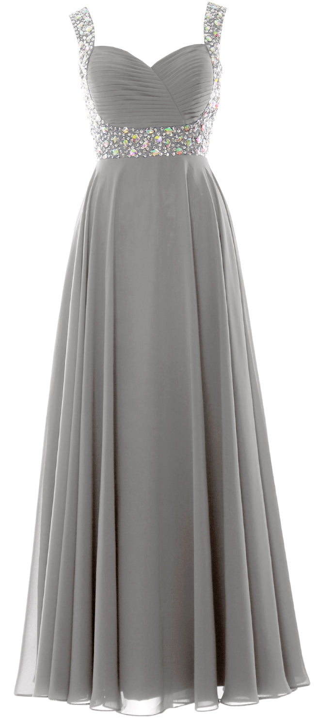 MACloth Women Straps Crystal Chiffon Long Prom Wedding Party Dress Evening Gown