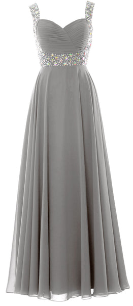 MACloth Women Straps Crystal Chiffon Long Prom Wedding Party Dress Evening Gown