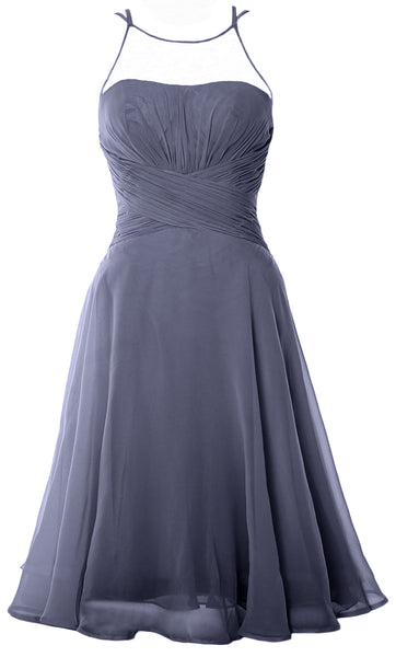 MACloth Elegant Illusion Short Cocktail Dress Chiffon Wedding Party Formal Gown