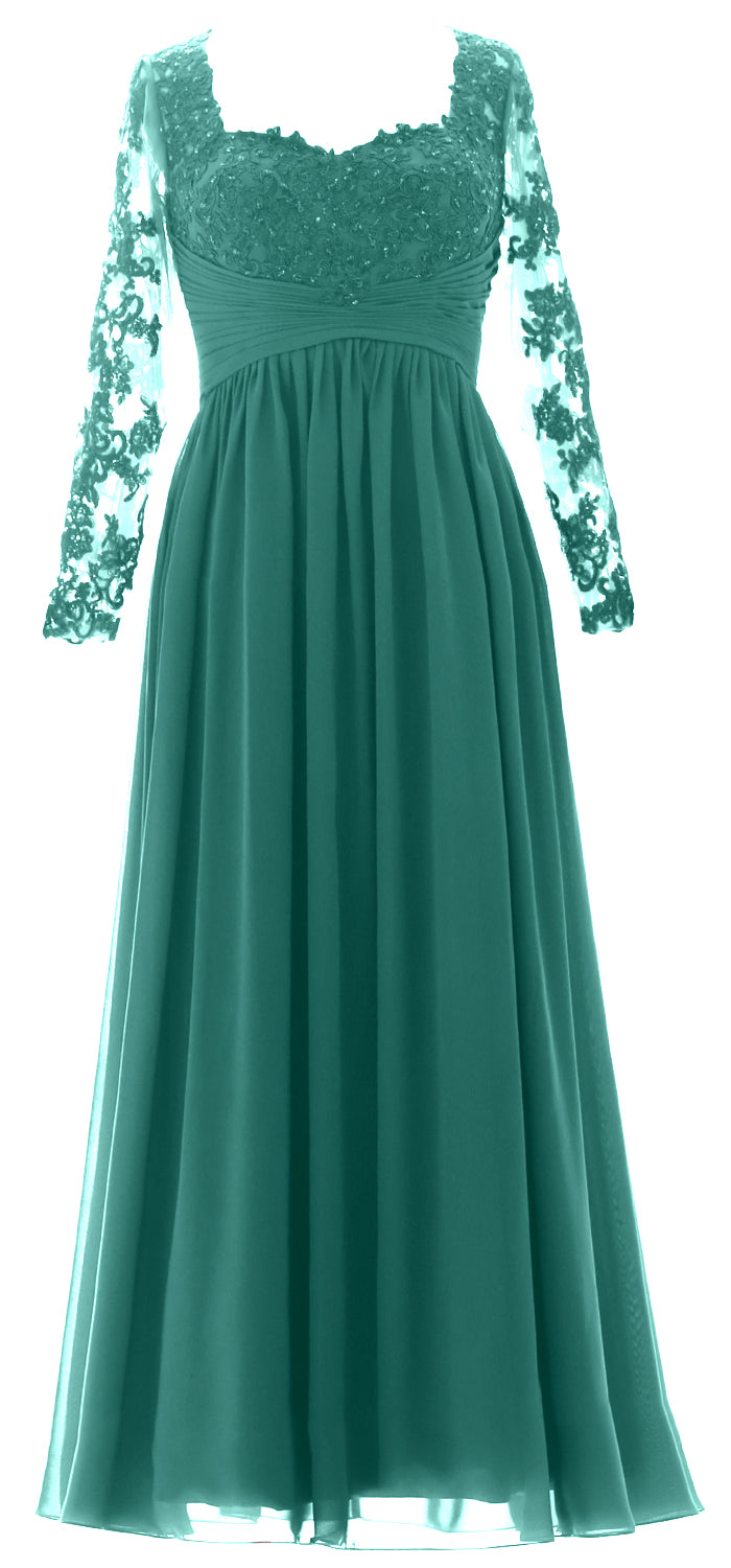 MACloth Damen Kleider für die Brautmutter, Spitze, formelles Abendkleid mit Ärmeln