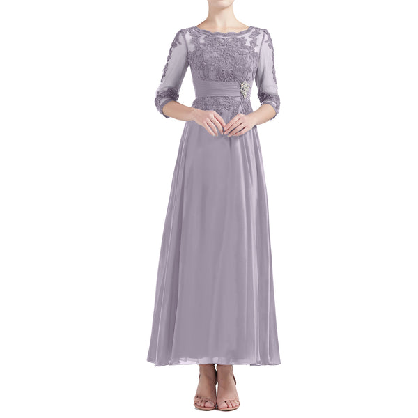 MACloth Women Tea Length 3/4 Sleeve Boat Neck Mother Bride Dresses Bridal Party