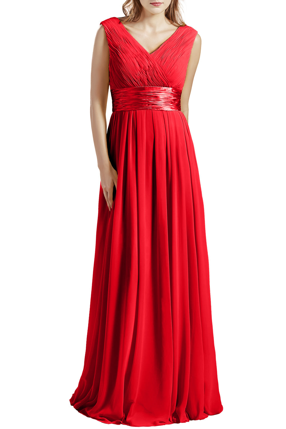 MACloth Damen Langes V-Ausschnitt Chiffon Brautjungfernkleid mit Rüschen BD