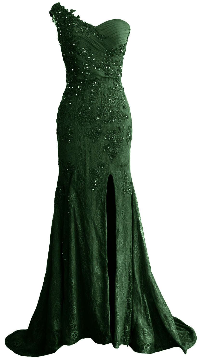 MACloth Women Prom Dresses Mermaid One Shoulder Long Lace Maxi Wedding Gown Long