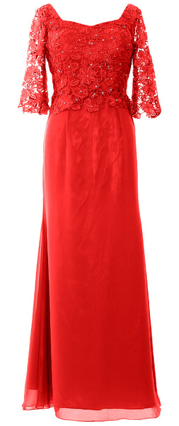 MACloth Women Mother of Bride Dresses Half Sleeves Lace Formal Evening Gown