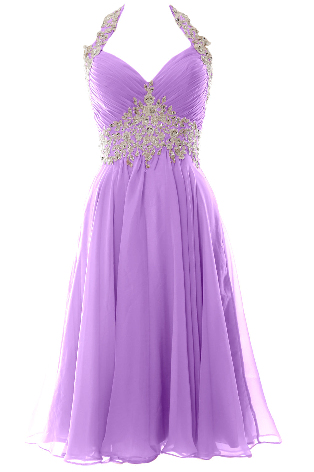 MACloth Damen Neckholder Kurz Spitze Perlenbesetztes Kleid für Hochzeitsgäste Homecoming