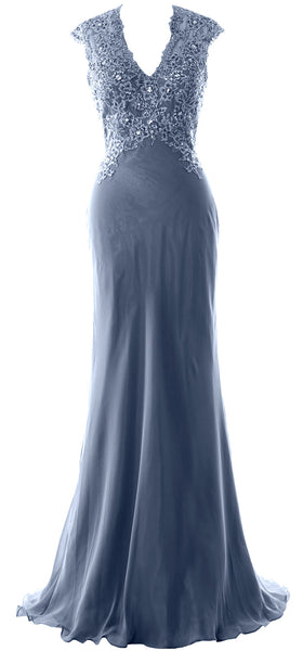 MACloth Women Mother of Bride Dresses Mermaid V Neck Lace Evening Formal Gown