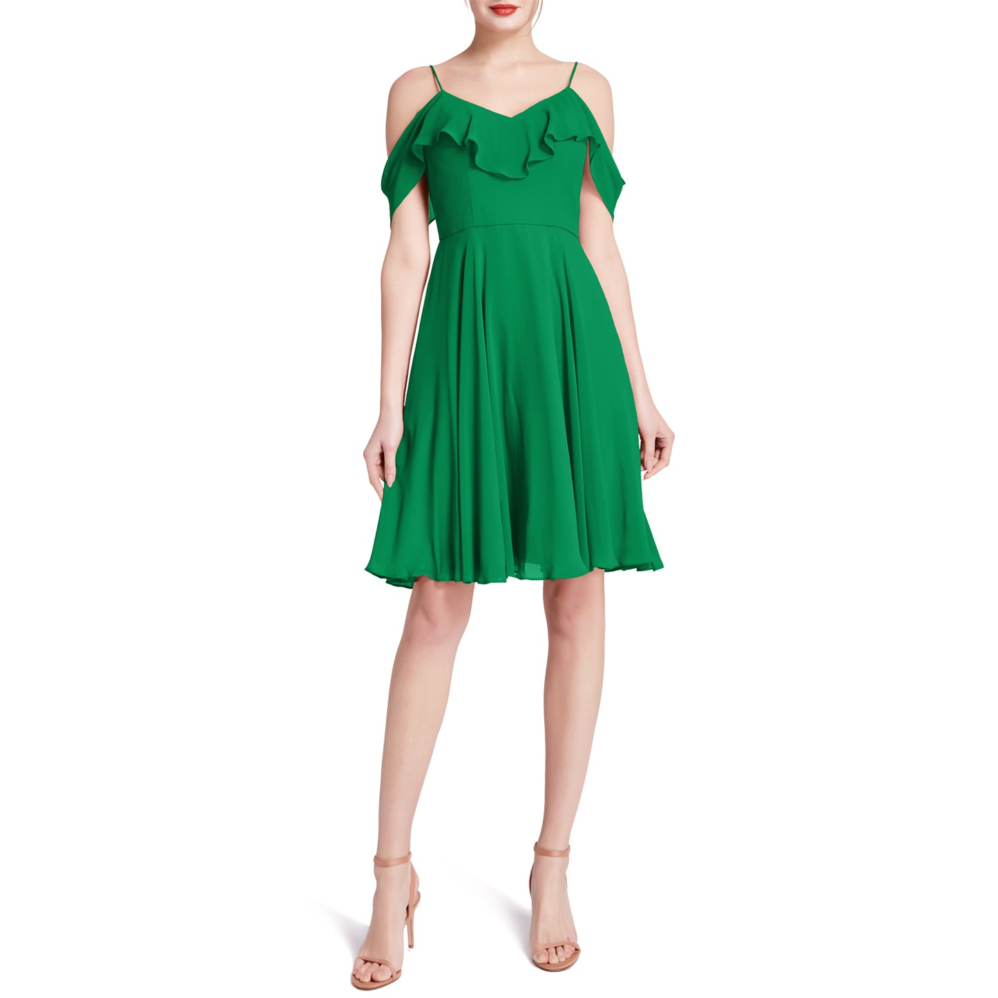 MACloth Damen-Kleid mit kalten Schultern und Rüschen, kurz, für Hochzeit, Party, Brautjungfern