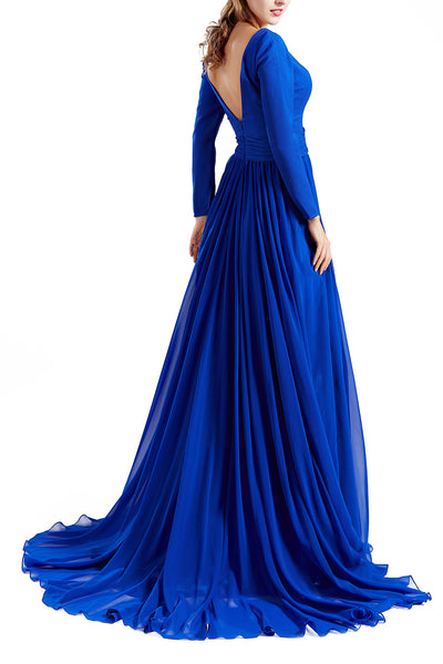 MACloth Women Plunging V Neck Long Sleeve Formal Evening Dress Prom Party Gown
