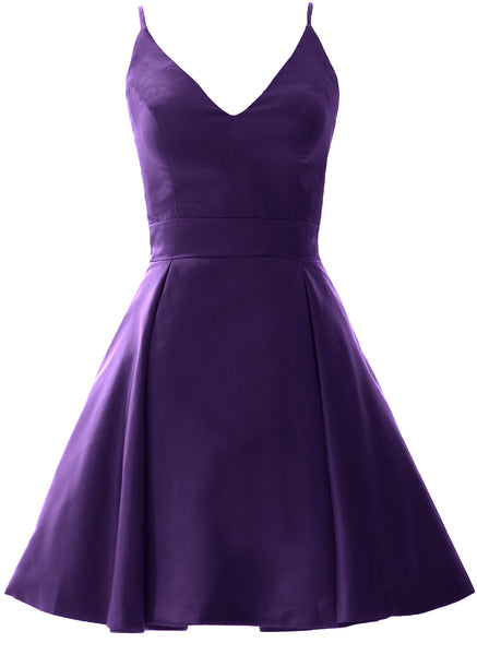 MACloth Mini Prom Homecoming Dresses V Neck Satin Wedding Guest Formal Gown