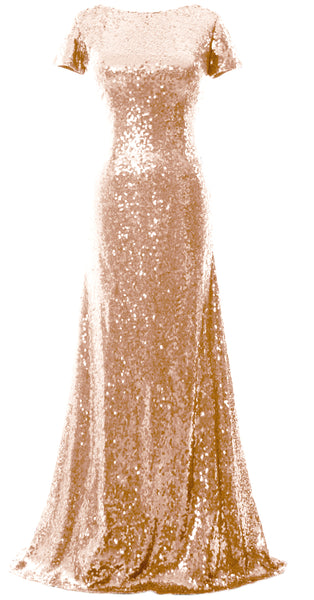 MACloth Mermaid Cap Sleeve Sequin Long Bridesmaid Dress Formal Evening Gown