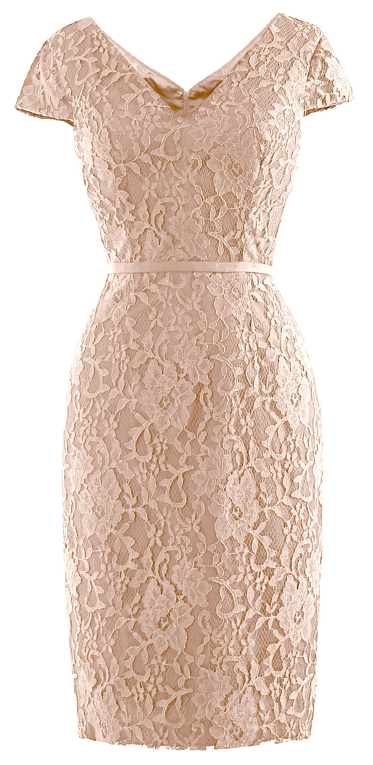 MACloth Women Vintage Short Lace Cap Sleeve Mother of Bride Dress Wedding Party
