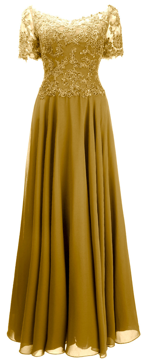 MACloth Damen Mutter Braut Kleider Kurze Ärmel Spitze Abendkleid Schulterfrei