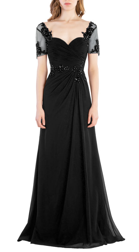 MACloth Women Vintage Short Sleeves Long Wedding Mother Bride Bridesmaid Dresses