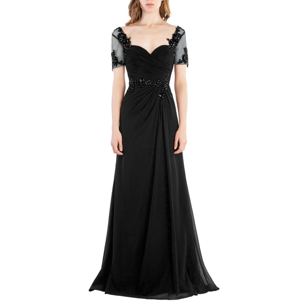 MACloth Women Vintage Short Sleeves Long Wedding Mother Bride Bridesmaid Dresses