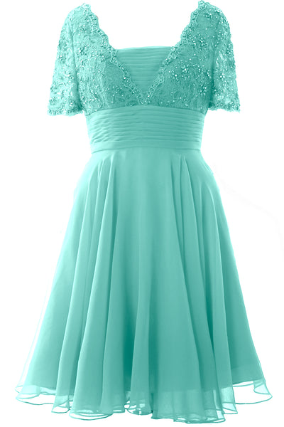 MACloth Women Mother of Bride Dress Short Sleeves Lace Wedding Party Formal Gown