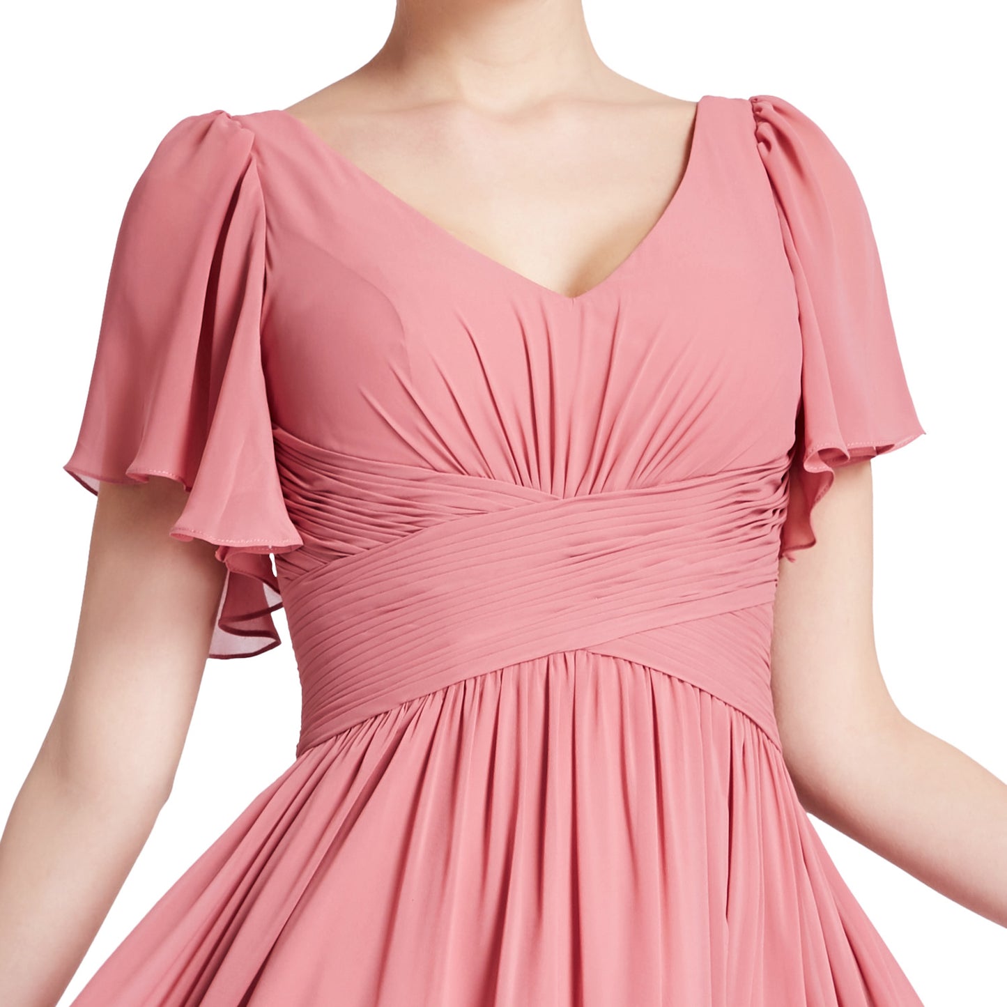 MACloth Vestidos de dama de honor románticos para fiesta de boda con cuello en V y manga corta para mujer