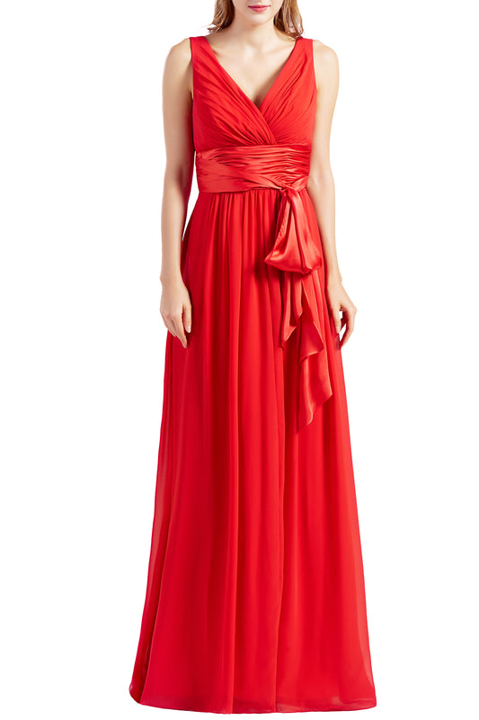 Vestido de dama de honor largo con escote en V y sin mangas de gasa de MACloth para mujer