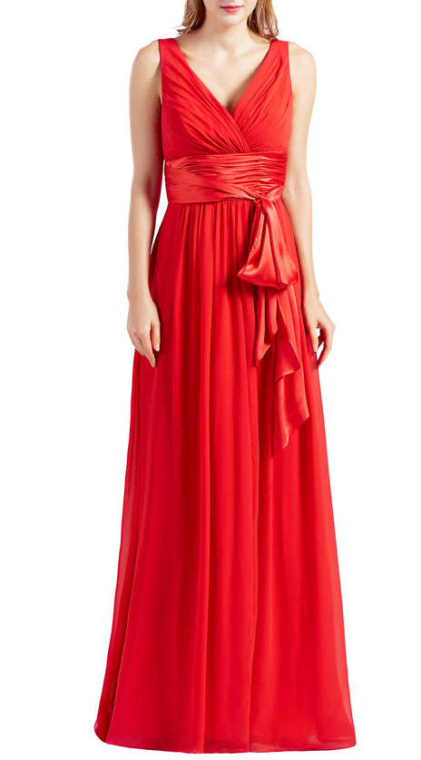 MACloth Women Sleeveless V Neck Long Bridesmaid Dress Chiffon Prom Evening Gown