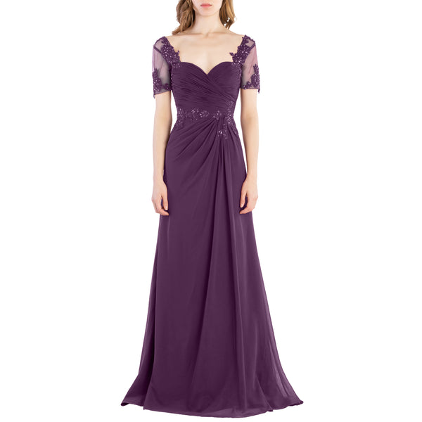 MACloth Women Vintage Short Sleeves Long Wedding Mother Bride Bridesmaid Dresses
