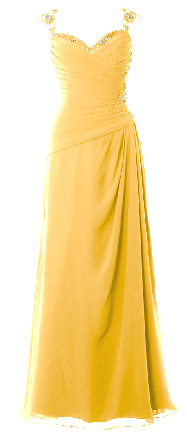 MACloth Women Cap Sleeves Long Mother of Bride Dress Open Back Party Formal Gown