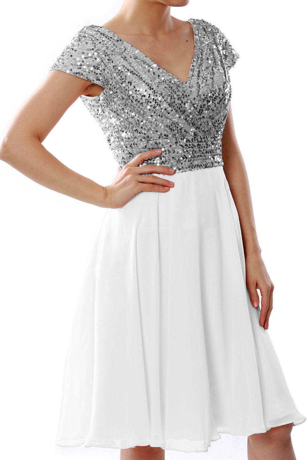 MACloth Mujeres Vestidos cortos para madre de la novia Mangas cortas Dama de honor Lentejuelas