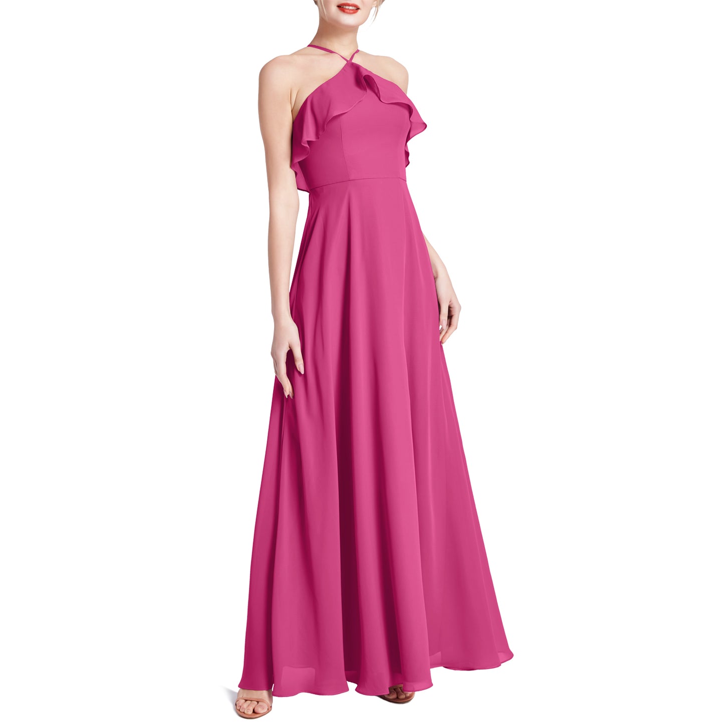 MACloth Women Ruffle Overlay Maxi Wedding Party Bridesmaid Dresses Evening Gown