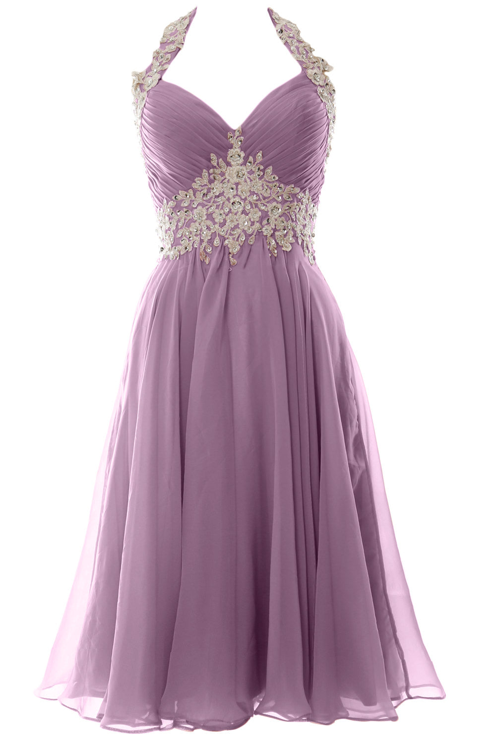 MACloth Damen Neckholder Kurz Spitze Perlenbesetztes Kleid für Hochzeitsgäste Homecoming