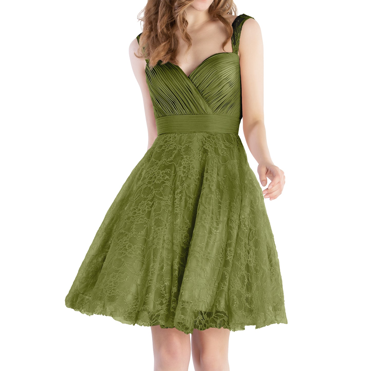 MACloth Women Sweetheart Pleated Lace Short Wedding Party Bridesmaid Dresses LBD