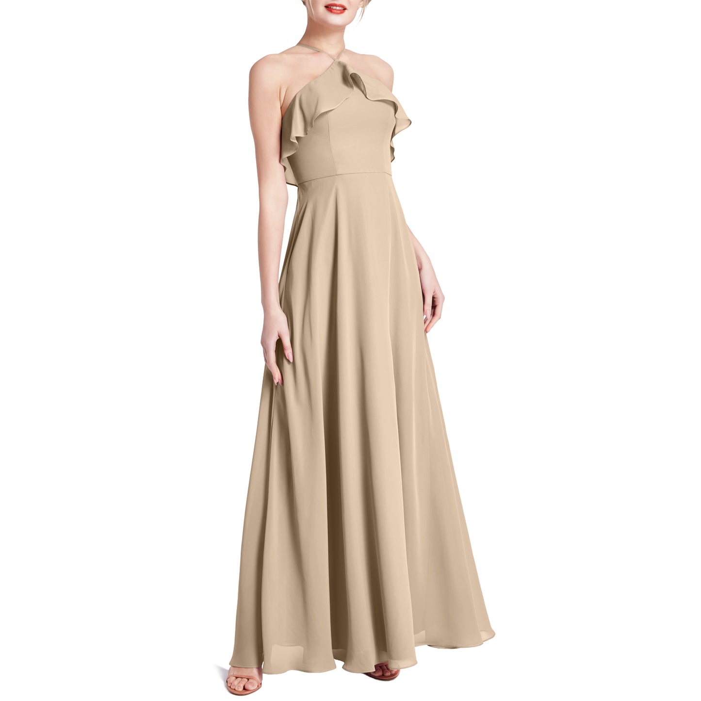 MACloth Women Ruffle Overlay Maxi Wedding Party Bridesmaid Dresses Evening Gown