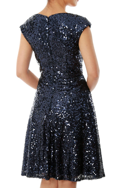MACloth Women Cap Sleeve Party Formal Gown V Neck Sequin Short Bridesmaid Dress