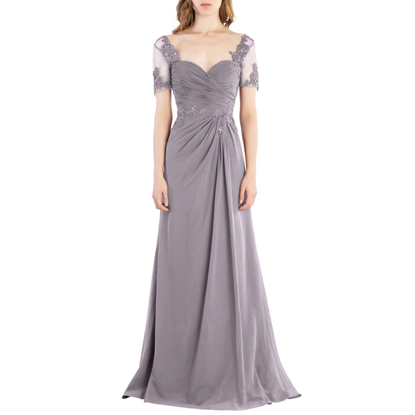 MACloth Women Vintage Short Sleeves Long Wedding Mother Bride Bridesmaid Dresses